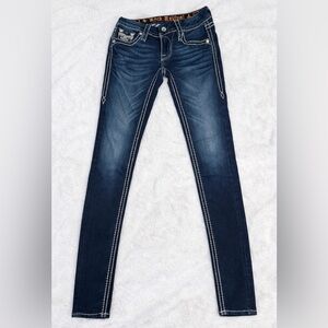 Rock Revival Sherry Jeans Rare Bling Fleur-de-Lis Pockets Dark Wash Size 23